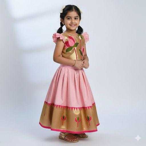 Ynf Paithani Silk RIN235 stitched Paithani Kids Wear Wholesale Kids Designer Frock Kids Ethnic Wear Kids Traditional Outfits Manufacturer- Kapda Export