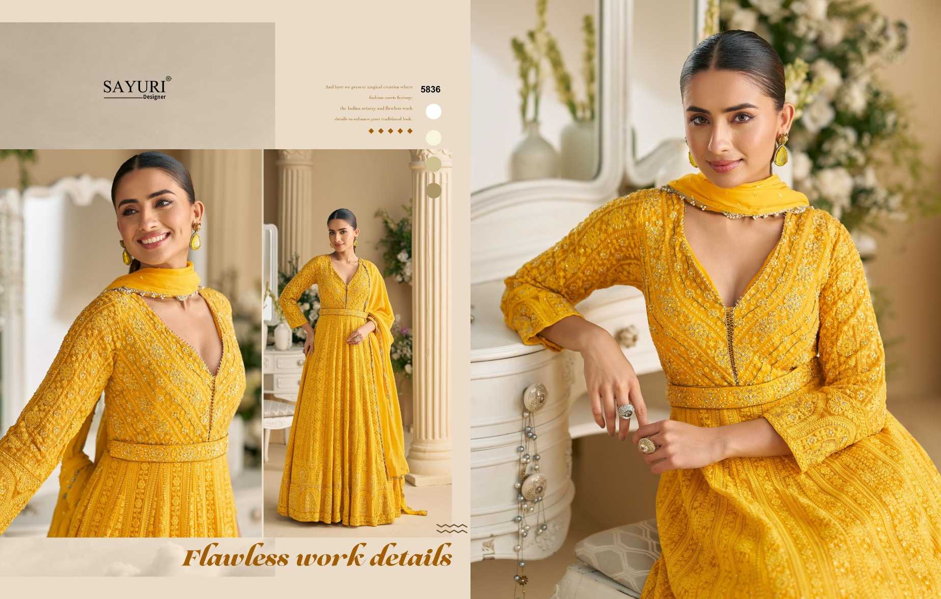 Ynf Premium Georgette KESH481 SAYURI DAWAT 5834 Kurti Wholesale Embroidered Kurtis Georgette Kurtis Party Wear Gown Style Kurtis Manufacturer- Kapda Export