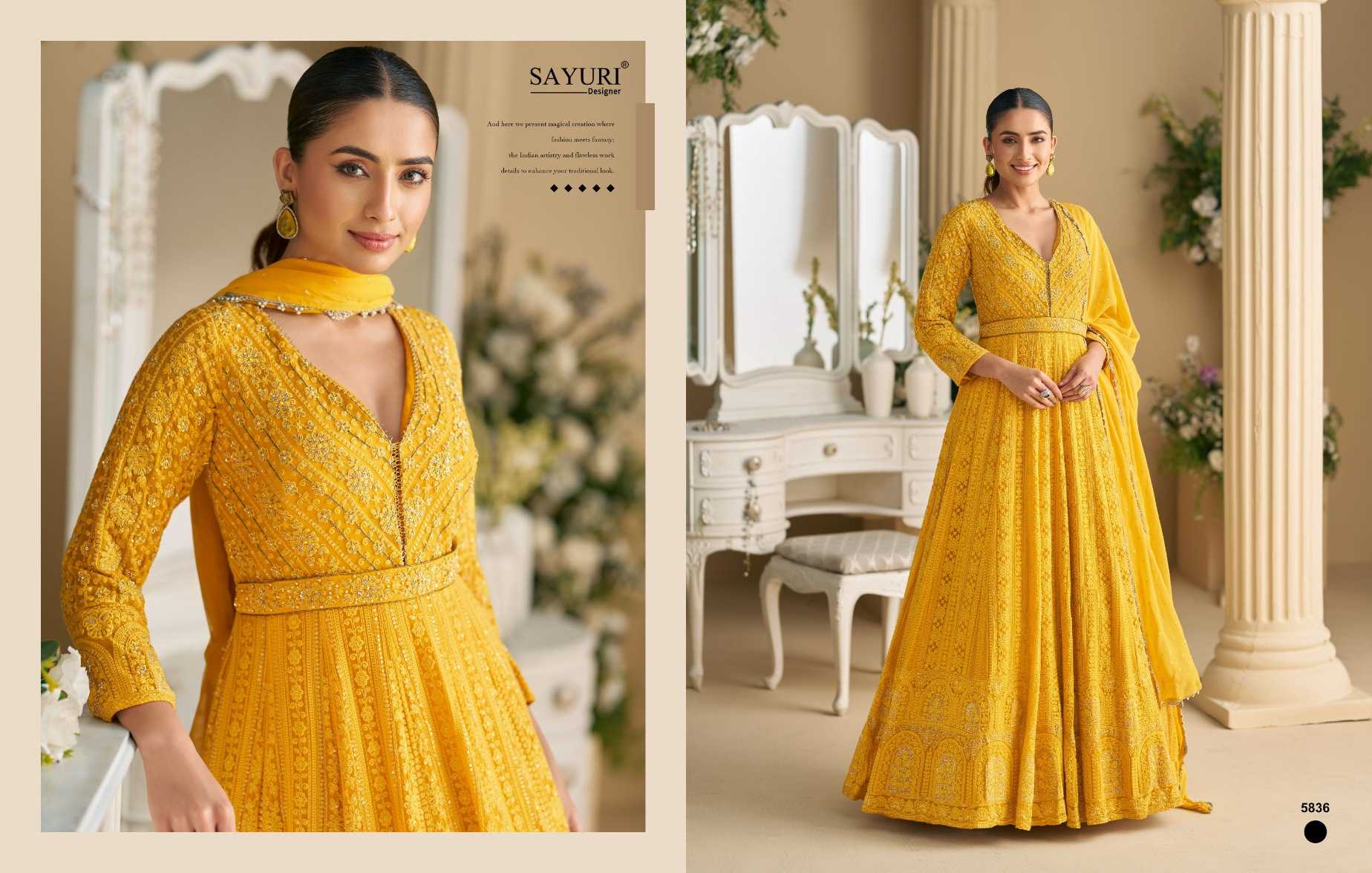 Ynf Premium Georgette KESH481 SAYURI DAWAT 5834 Kurti Wholesale Embroidered Kurtis Georgette Kurtis Party Wear Gown Style Kurtis Manufacturer- Kapda Export