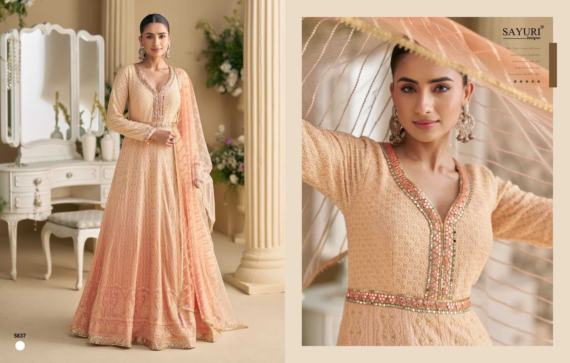 Ynf Premium Georgette KESH481 SAYURI DAWAT 5834 Kurti Wholesale Embroidered Kurtis Georgette Kurtis Party Wear Gown Style Kurtis Manufacturer- Kapda Export