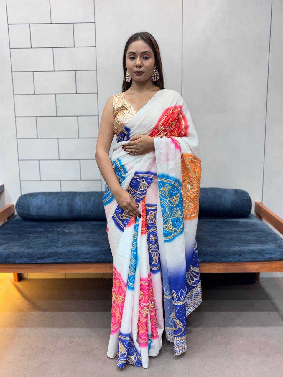 Ynf Pure Bandhej KESH709 4 Sarees Wholesale Printed Sarees Butta Sarees Gota Work Saree Manufacturer- Kapda Export