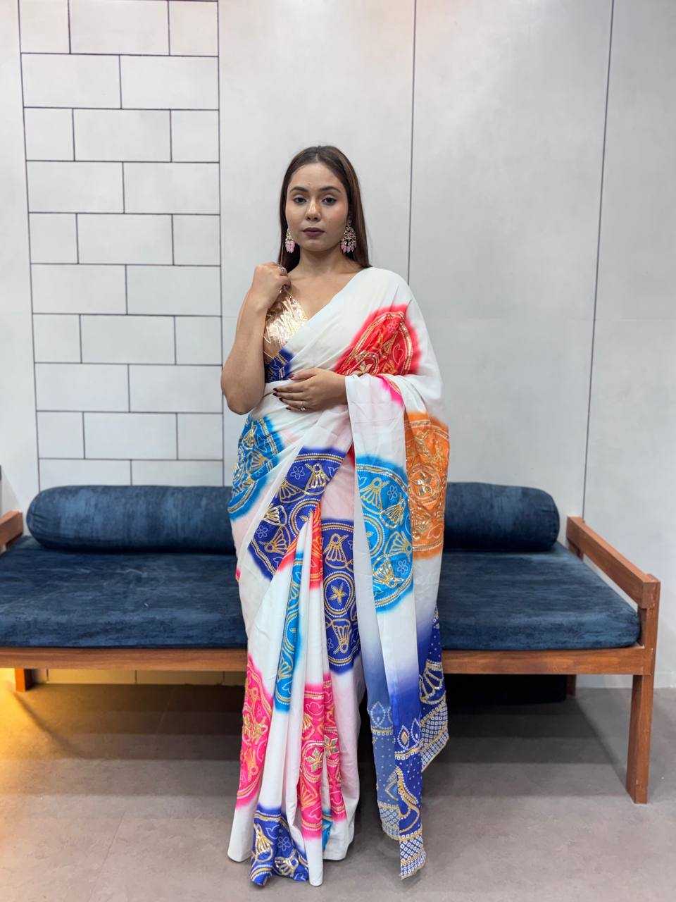 Ynf Pure Bandhej KESH709 4 Sarees Wholesale Printed Sarees Butta Sarees Gota Work Saree Manufacturer- Kapda Export