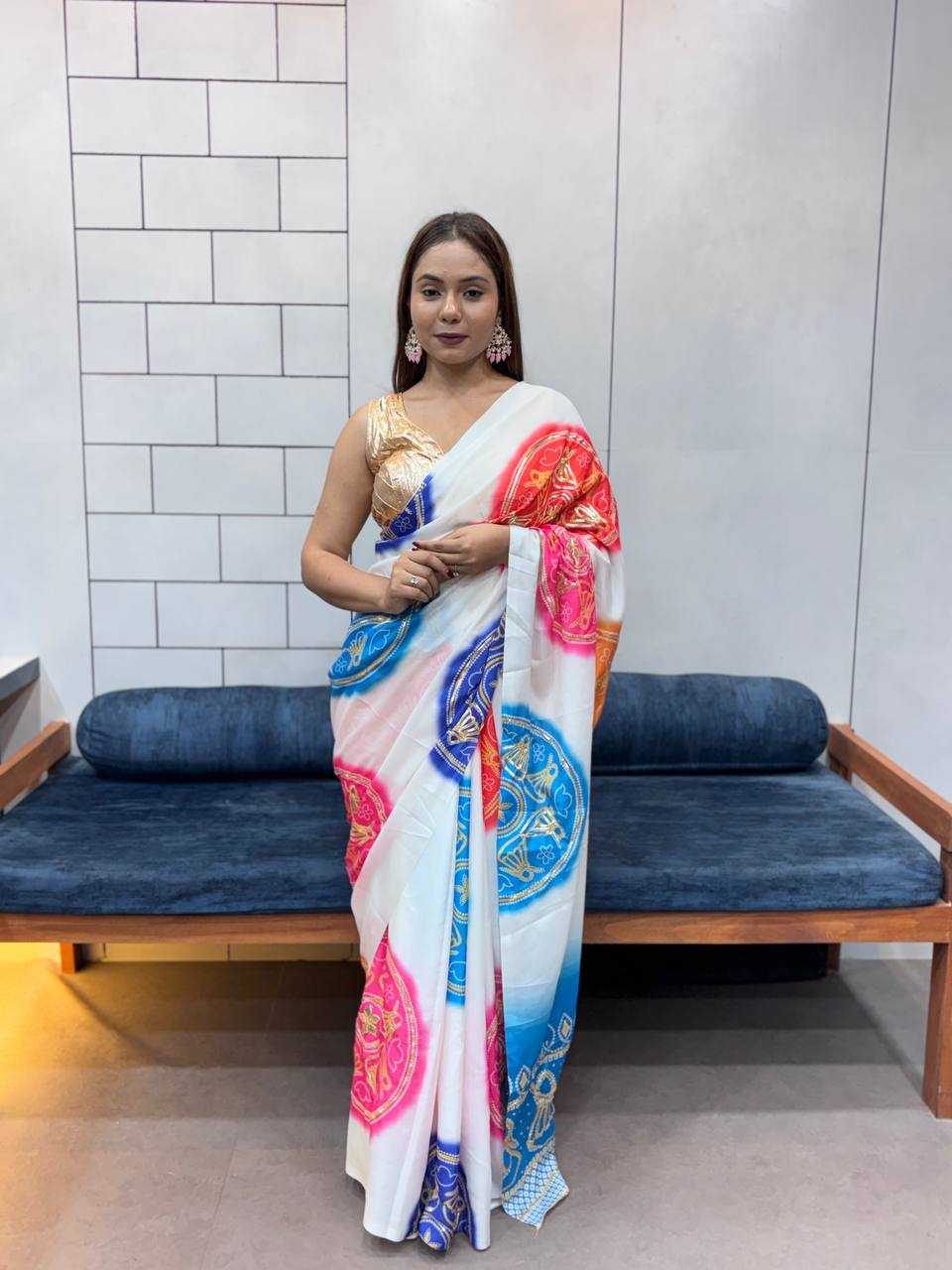 Ynf Pure Bandhej KESH709 4 Sarees Wholesale Printed Sarees Butta Sarees Gota Work Saree Manufacturer- Kapda Export