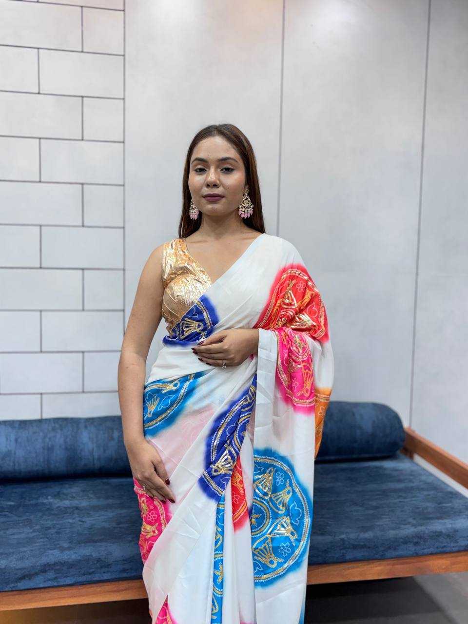 Ynf Pure Bandhej KESH709 4 Sarees Wholesale Printed Sarees Butta Sarees Gota Work Saree Manufacturer- Kapda Export