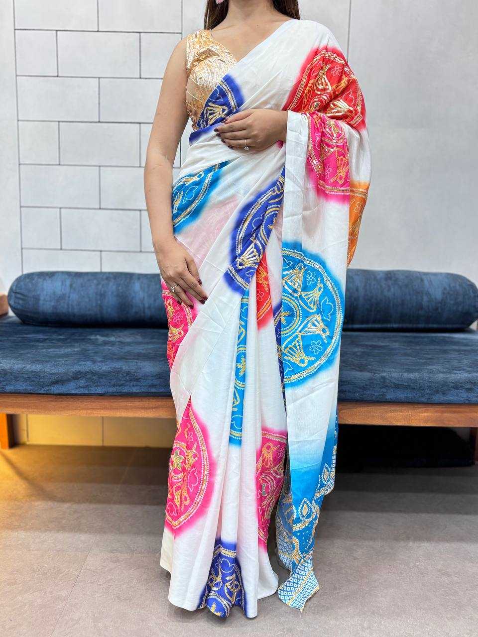 Ynf Pure Bandhej KESH709 4 Sarees Wholesale Printed Sarees Butta Sarees Gota Work Saree Manufacturer- Kapda Export