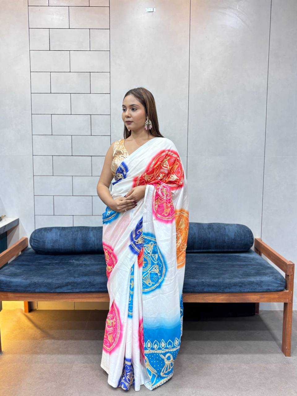 Ynf Pure Bandhej KESH709 4 Sarees Wholesale Printed Sarees Butta Sarees Gota Work Saree Manufacturer- Kapda Export