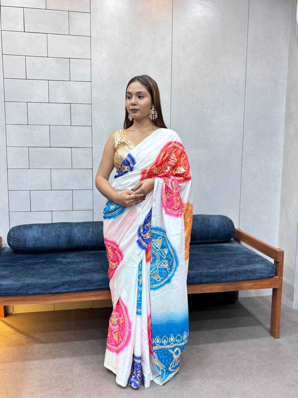 Ynf Pure Bandhej KESH709 4 Sarees Wholesale Printed Sarees Butta Sarees Gota Work Saree Manufacturer- Kapda Export