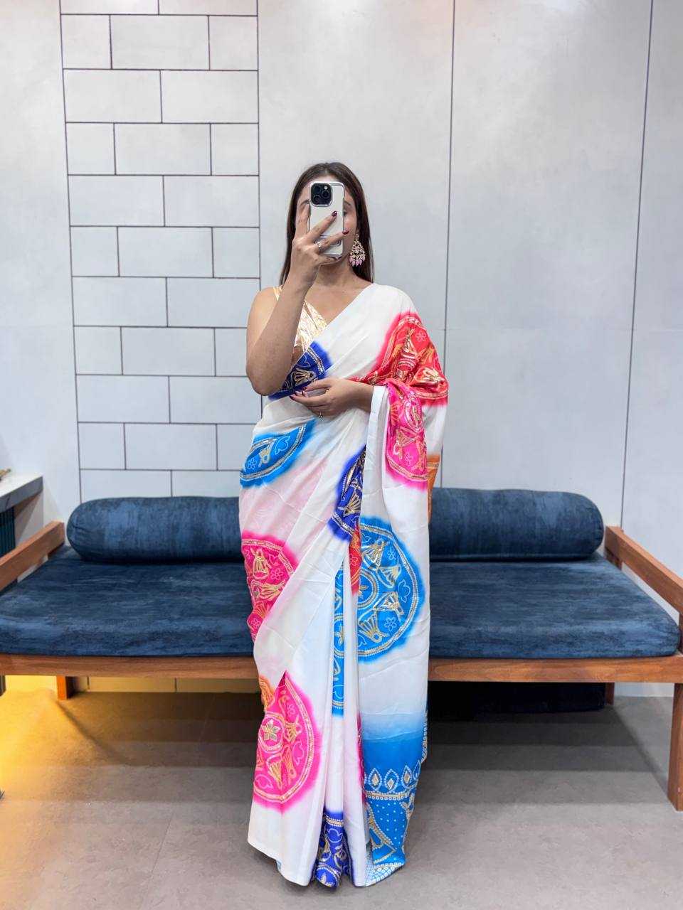 Ynf Pure Bandhej KESH709 4 Sarees Wholesale Printed Sarees Butta Sarees Gota Work Saree Manufacturer- Kapda Export