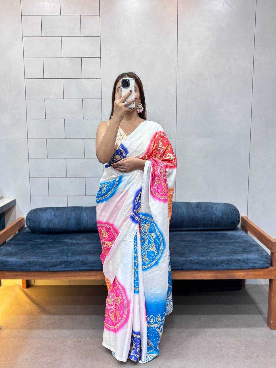 Ynf Pure Bandhej KESH709 4 Sarees Wholesale Printed Sarees Butta Sarees Gota Work Saree Manufacturer- Kapda Export