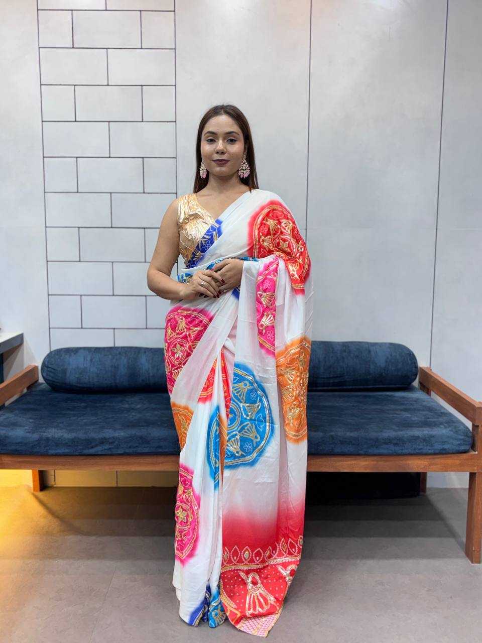 Ynf Pure Bandhej KESH709 4 Sarees Wholesale Printed Sarees Butta Sarees Gota Work Saree Manufacturer- Kapda Export