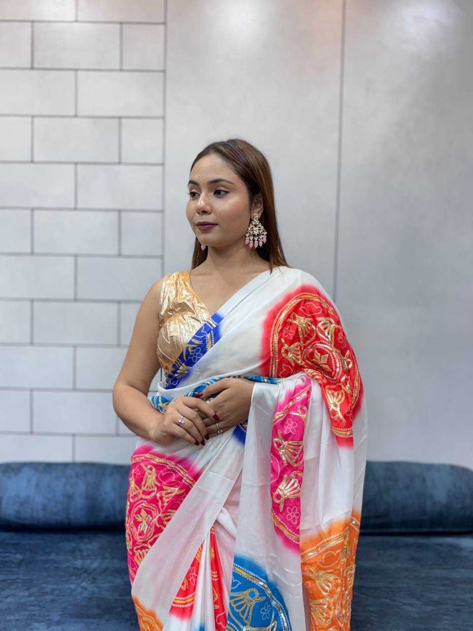 Ynf Pure Bandhej KESH709 4 Sarees Wholesale Printed Sarees Butta Sarees Gota Work Saree Manufacturer- Kapda Export