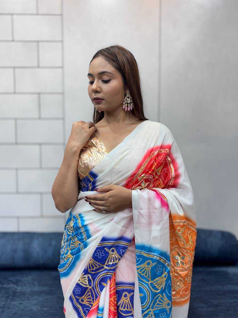 Ynf Pure Bandhej KESH709 4 Sarees Wholesale Printed Sarees Butta Sarees Gota Work Saree Manufacturer- Kapda Export