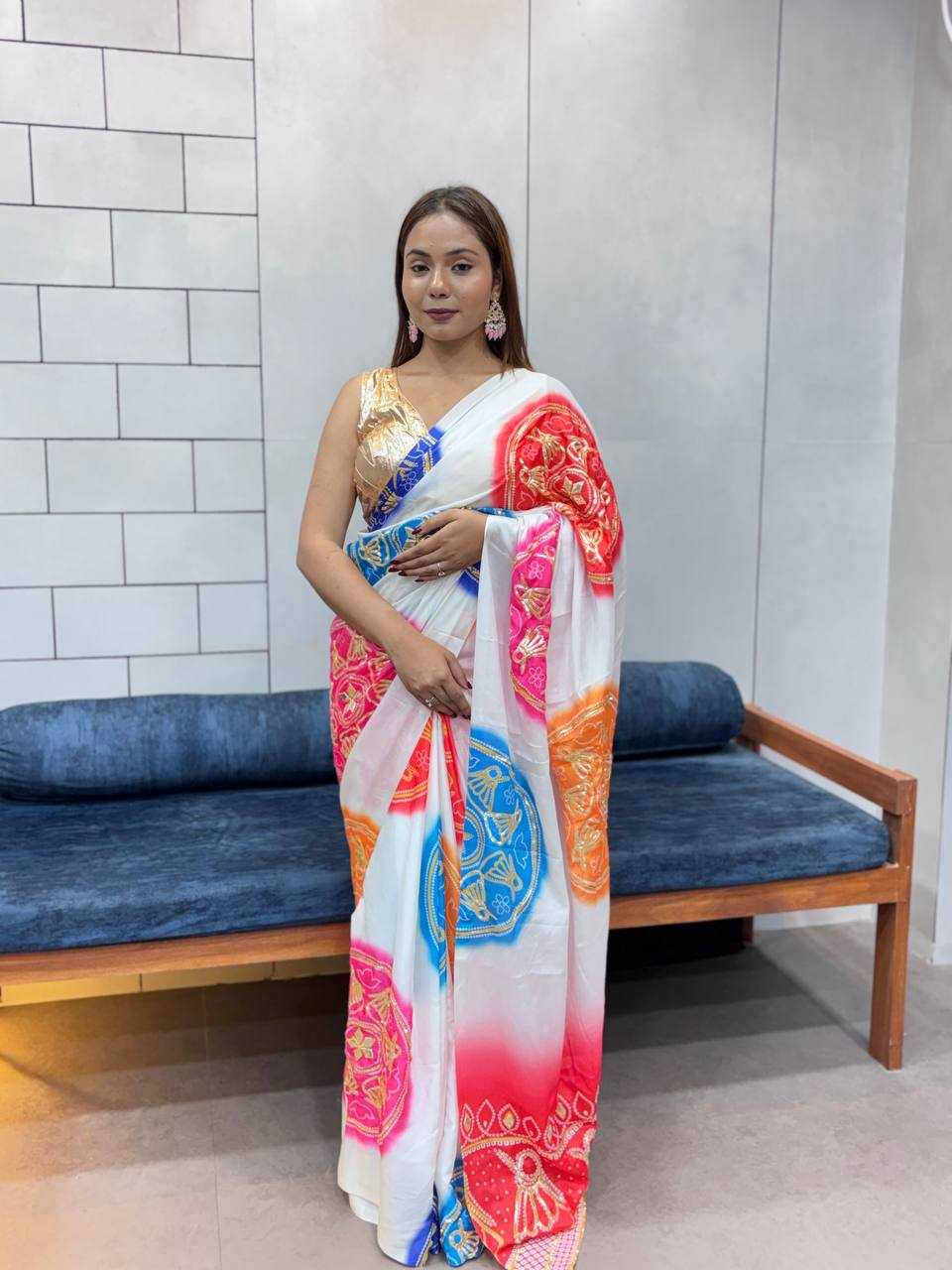 Ynf Pure Bandhej KESH709 4 Sarees Wholesale Printed Sarees Butta Sarees Gota Work Saree Manufacturer- Kapda Export