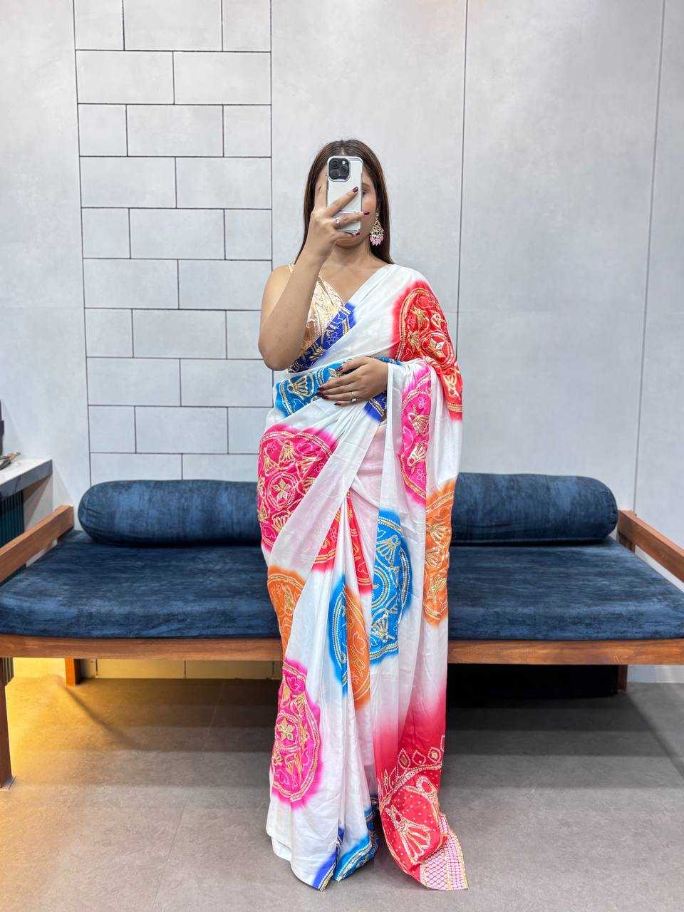 Ynf Pure Bandhej KESH709 4 Sarees Wholesale Printed Sarees Butta Sarees Gota Work Saree Manufacturer- Kapda Export