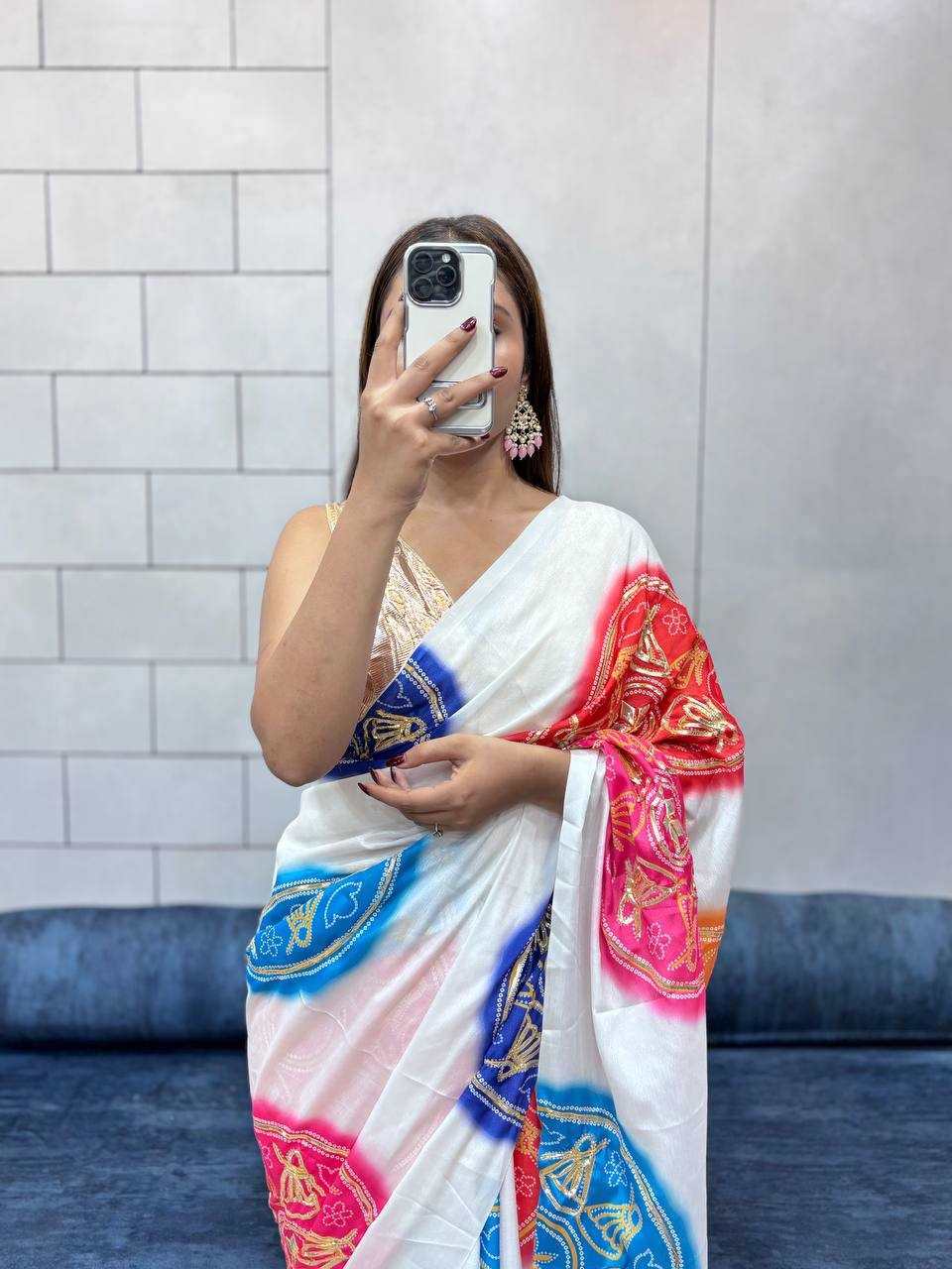 Ynf Pure Bandhej KESH709 4 Sarees Wholesale Printed Sarees Butta Sarees Gota Work Saree Manufacturer- Kapda Export