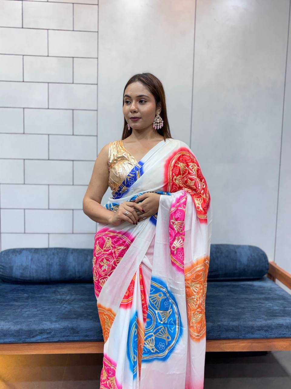 Ynf Pure Bandhej KESH709 4 Sarees Wholesale Printed Sarees Butta Sarees Gota Work Saree Manufacturer- Kapda Export