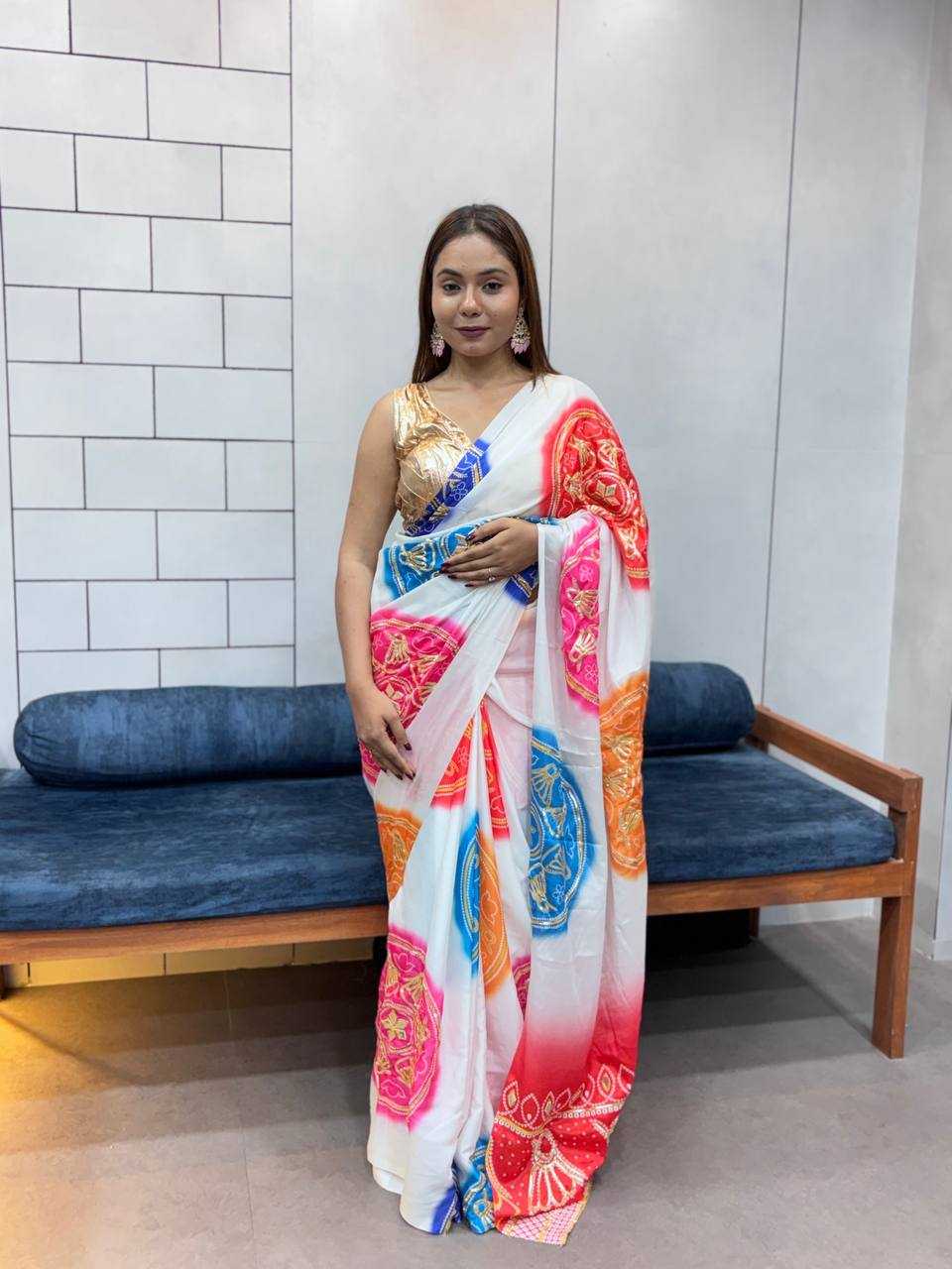 Ynf Pure Bandhej KESH709 4 Sarees Wholesale Printed Sarees Butta Sarees Gota Work Saree Manufacturer- Kapda Export