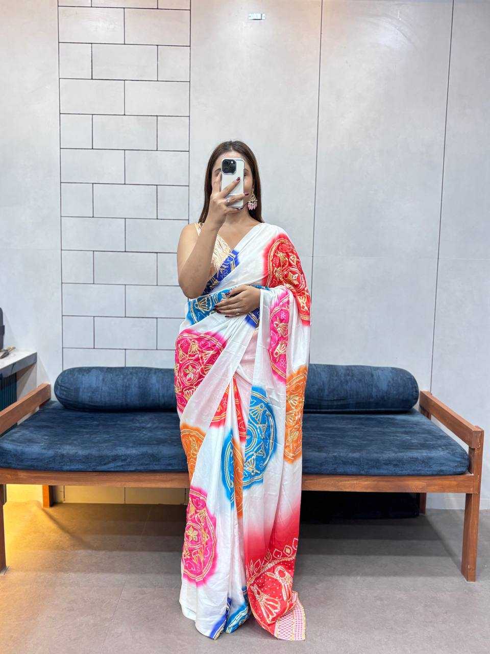 Ynf Pure Bandhej KESH709 4 Sarees Wholesale Printed Sarees Butta Sarees Gota Work Saree Manufacturer- Kapda Export