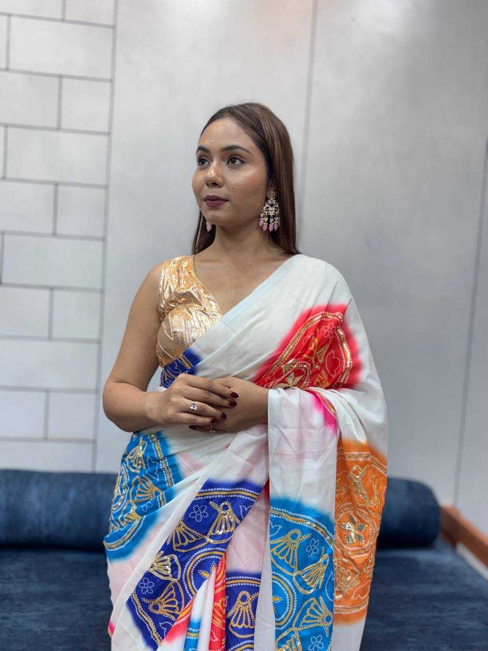 Ynf Pure Bandhej KESH709 4 Sarees Wholesale Printed Sarees Butta Sarees Gota Work Saree Manufacturer- Kapda Export