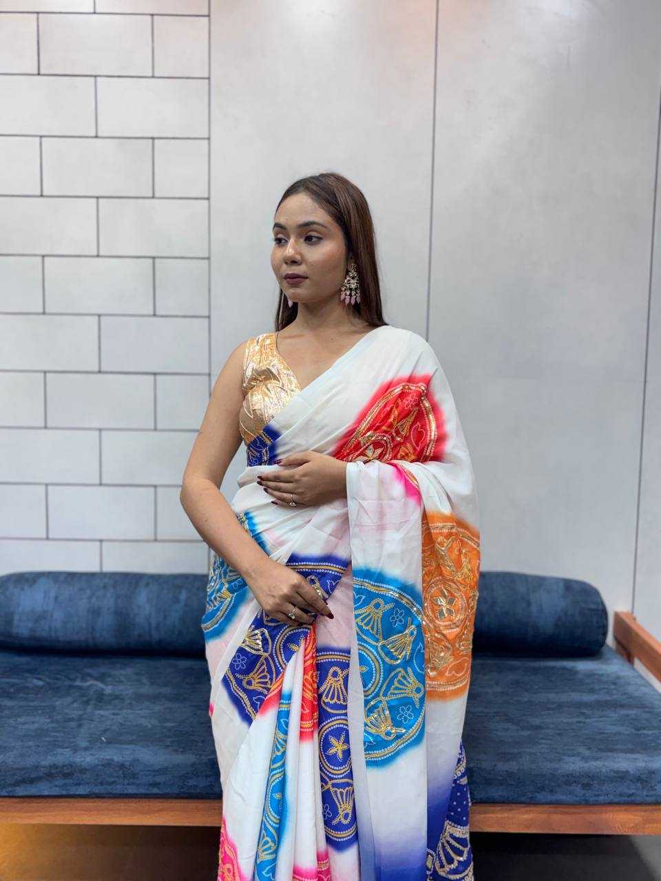 Ynf Pure Bandhej KESH709 4 Sarees Wholesale Printed Sarees Butta Sarees Gota Work Saree Manufacturer- Kapda Export