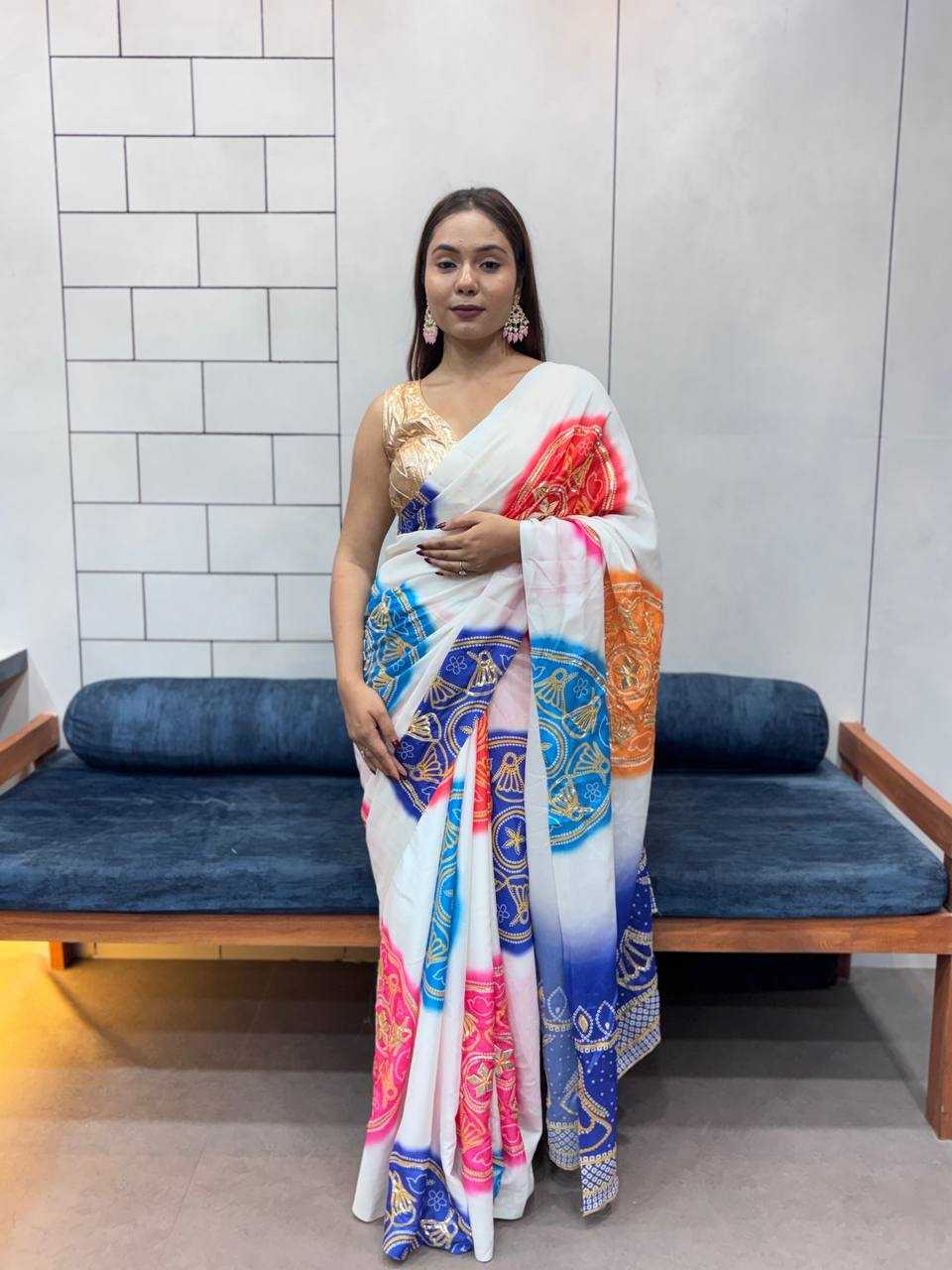 Ynf Pure Bandhej KESH709 4 Sarees Wholesale Printed Sarees Butta Sarees Gota Work Saree Manufacturer- Kapda Export