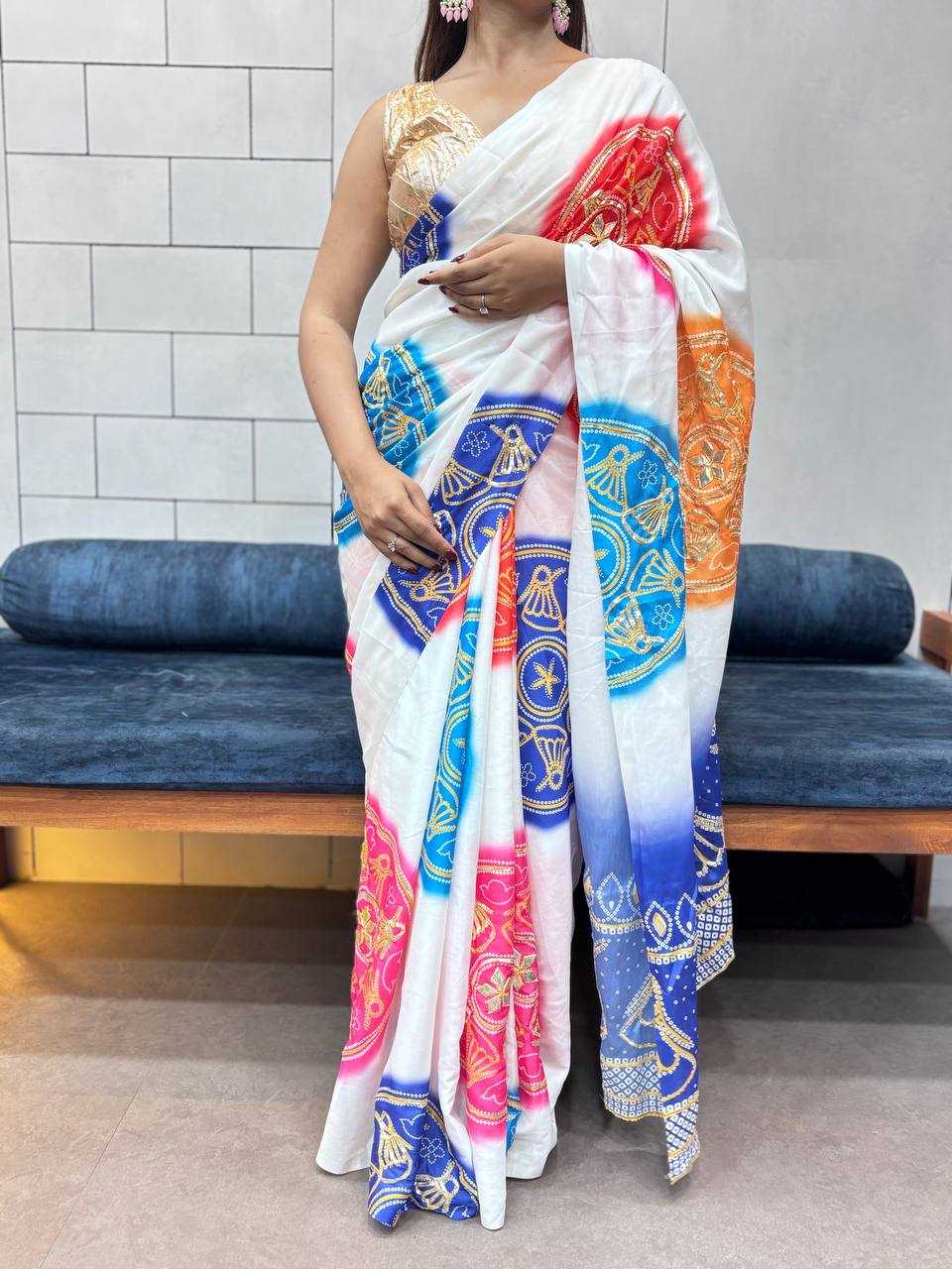 Ynf Pure Bandhej KESH709 4 Sarees Wholesale Printed Sarees Butta Sarees Gota Work Saree Manufacturer- Kapda Export