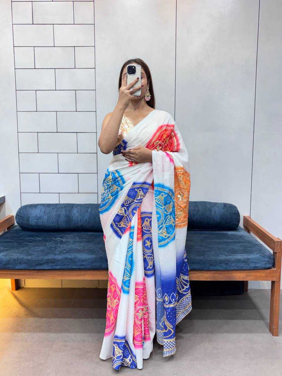 Ynf Pure Bandhej KESH709 4 Sarees Wholesale Printed Sarees Butta Sarees Gota Work Saree Manufacturer- Kapda Export