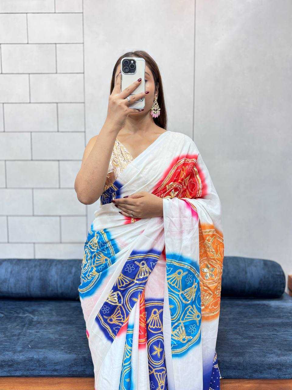 Ynf Pure Bandhej KESH709 4 Sarees Wholesale Printed Sarees Butta Sarees Gota Work Saree Manufacturer- Kapda Export