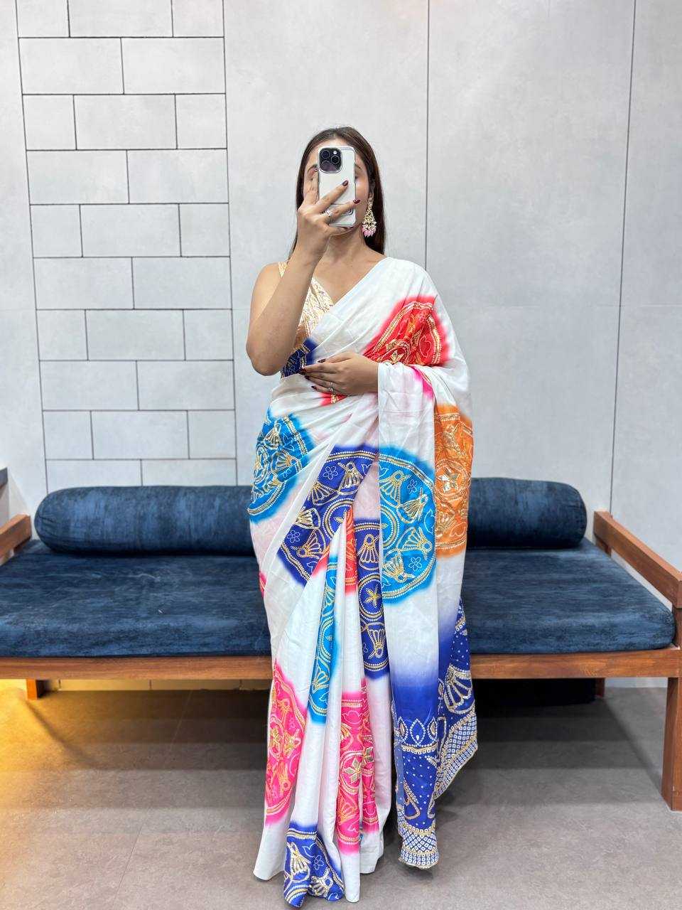 Ynf Pure Bandhej KESH709 4 Sarees Wholesale Printed Sarees Butta Sarees Gota Work Saree Manufacturer- Kapda Export