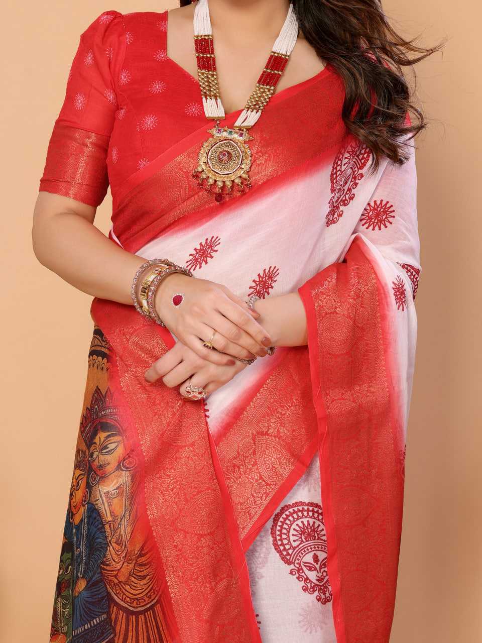 Ynf Pure Linen KESH719 109 Sarees Wholesale Designer Sarees Red Sarees Festive Sarees Manufacturer- Kapda Export