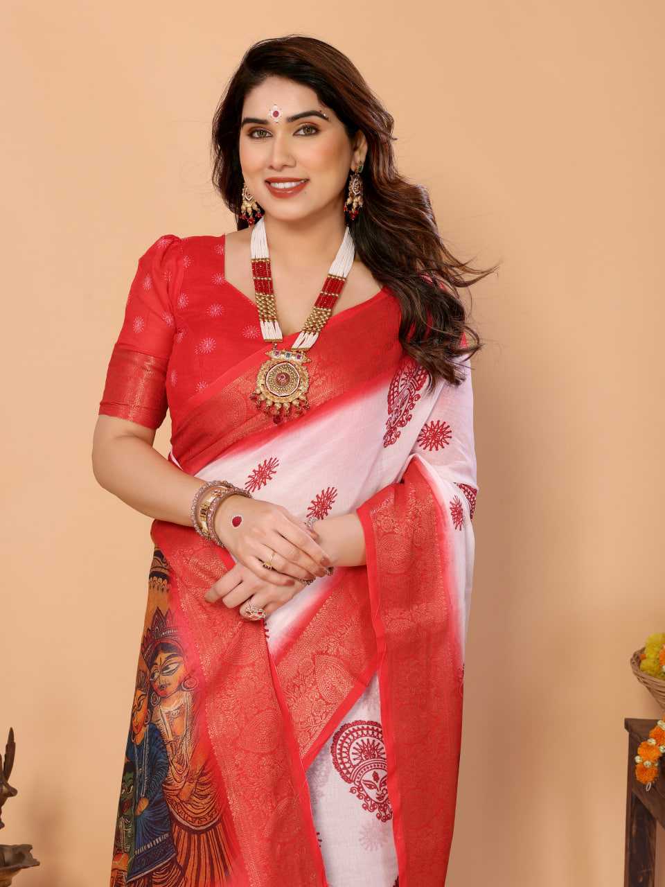 Ynf Pure Linen KESH719 109 Sarees Wholesale Designer Sarees Red Sarees Festive Sarees Manufacturer- Kapda Export