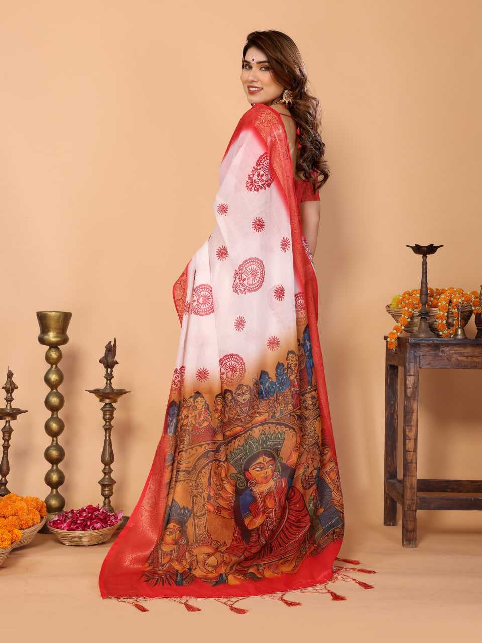 Ynf Pure Linen KESH719 109 Sarees Wholesale Designer Sarees Red Sarees Festive Sarees Manufacturer- Kapda Export