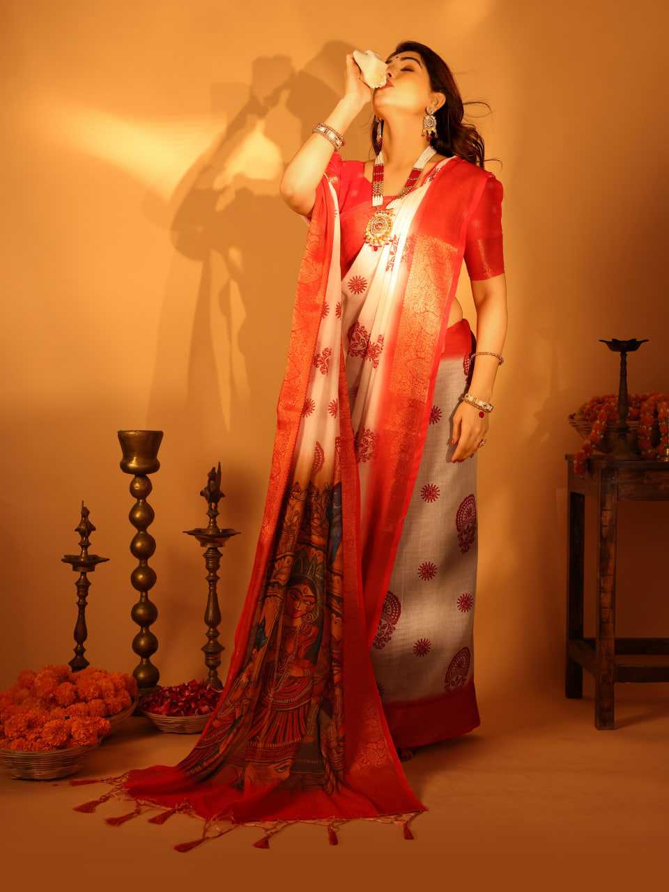 Ynf Pure Linen KESH719 109 Sarees Wholesale Designer Sarees Red Sarees Festive Sarees Manufacturer- Kapda Export
