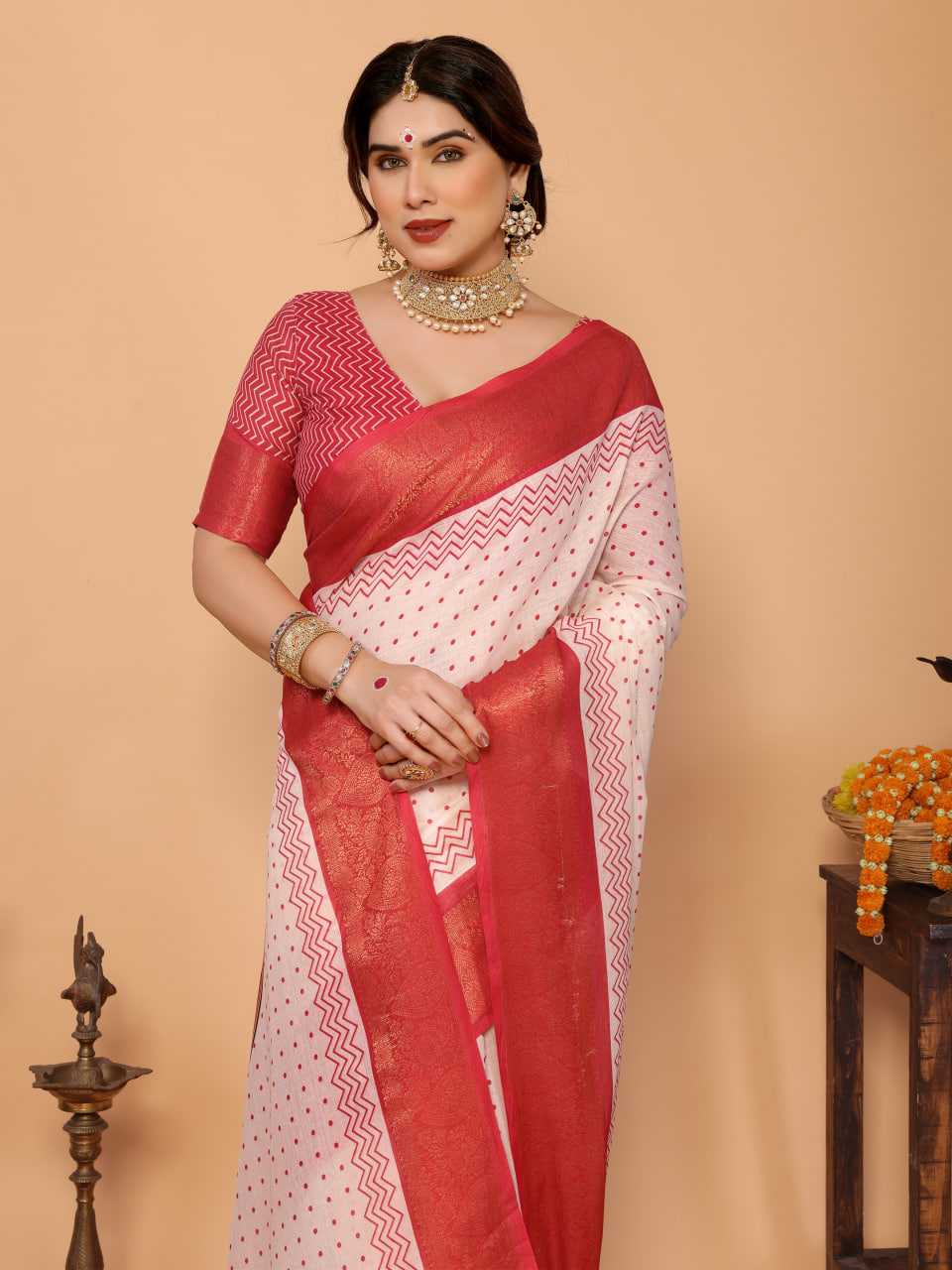 Ynf Pure Linen KESH719 115 Sarees Wholesale Red Sarees Traditional Sarees Festive Sarees Manufacturer- Kapda Export