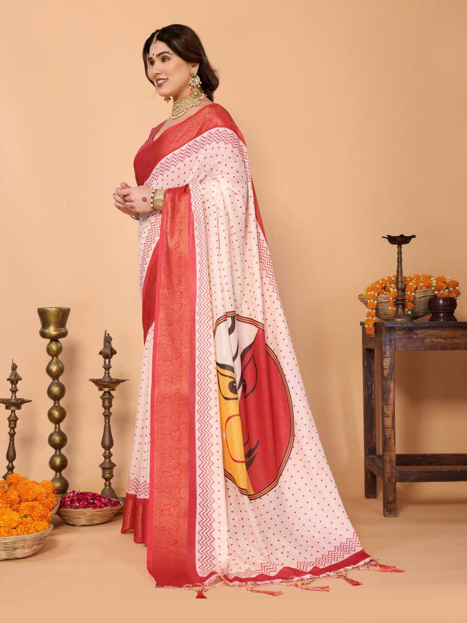 Ynf Pure Linen KESH719 115 Sarees Wholesale Red Sarees Traditional Sarees Festive Sarees Manufacturer- Kapda Export