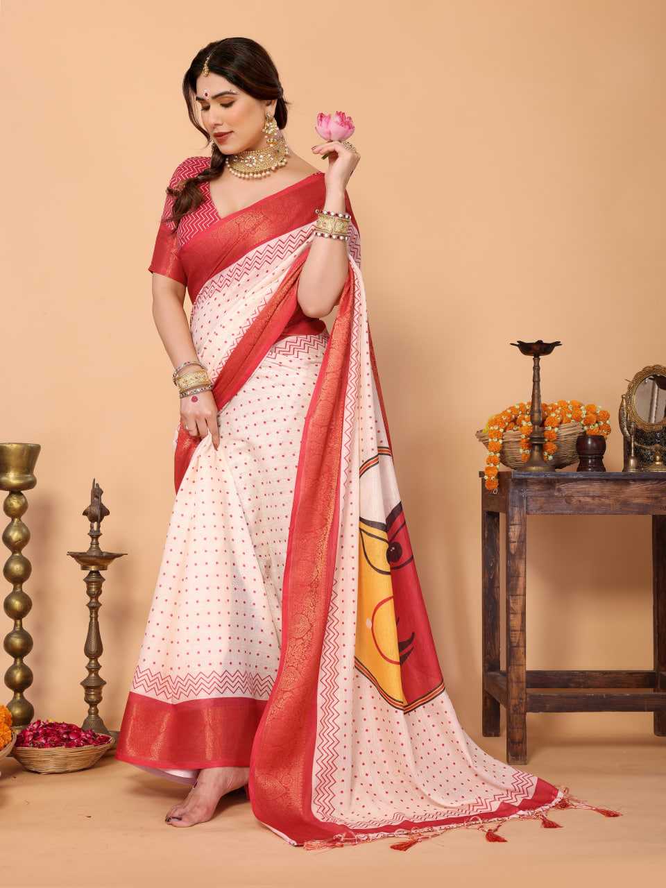 Ynf Pure Linen KESH719 115 Sarees Wholesale Red Sarees Traditional Sarees Festive Sarees Manufacturer- Kapda Export