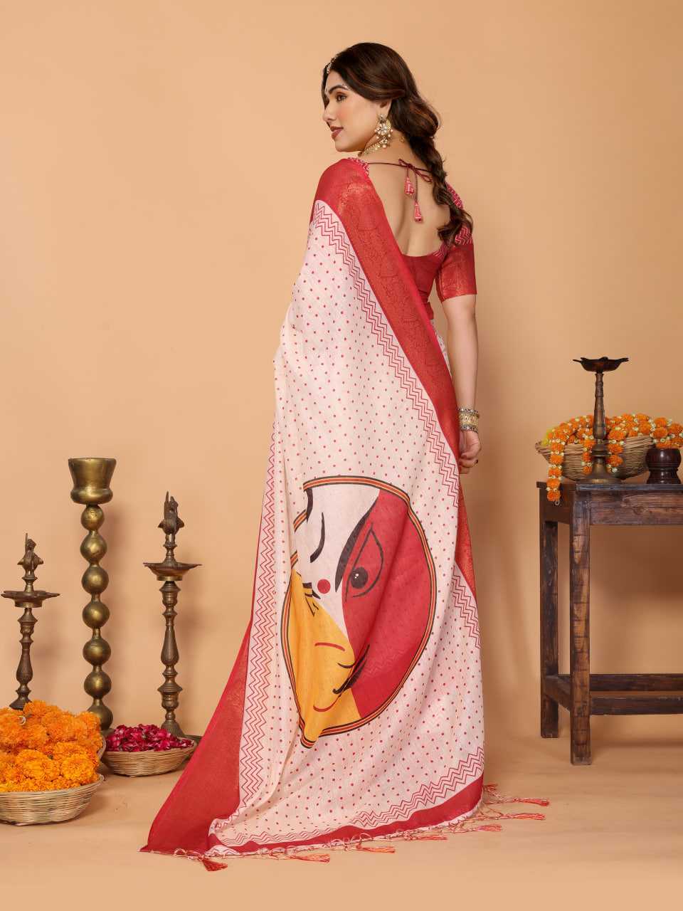 Ynf Pure Linen KESH719 115 Sarees Wholesale Red Sarees Traditional Sarees Festive Sarees Manufacturer- Kapda Export