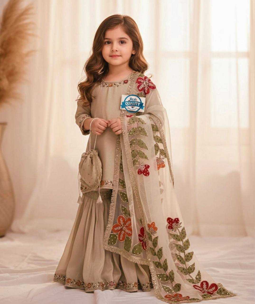 Ynf Pure Silk KESH415 238 Kids Wear Wholesale Kids Sharara Embroidered Frock Kids Party Wear Ethnic Manufacturer- Kapda Export