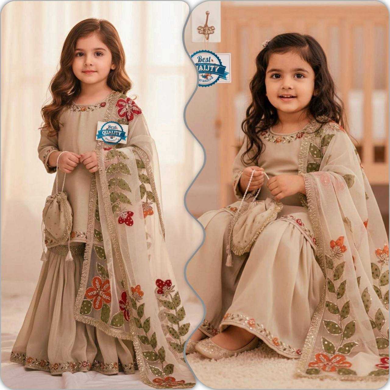 Ynf Pure Silk KESH415 238 Kids Wear Wholesale Kids Sharara Embroidered Frock Kids Party Wear Ethnic Manufacturer- Kapda Export