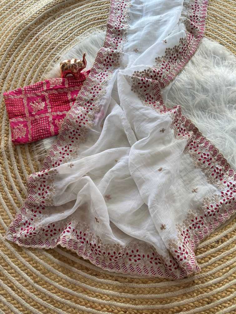 Ynf Pure Silk KESH695 vitrag Sarees Silk Sarees Wholesale Embroidered Sarees White Sarees Festive Sarees Manufacturer- Kapda Export