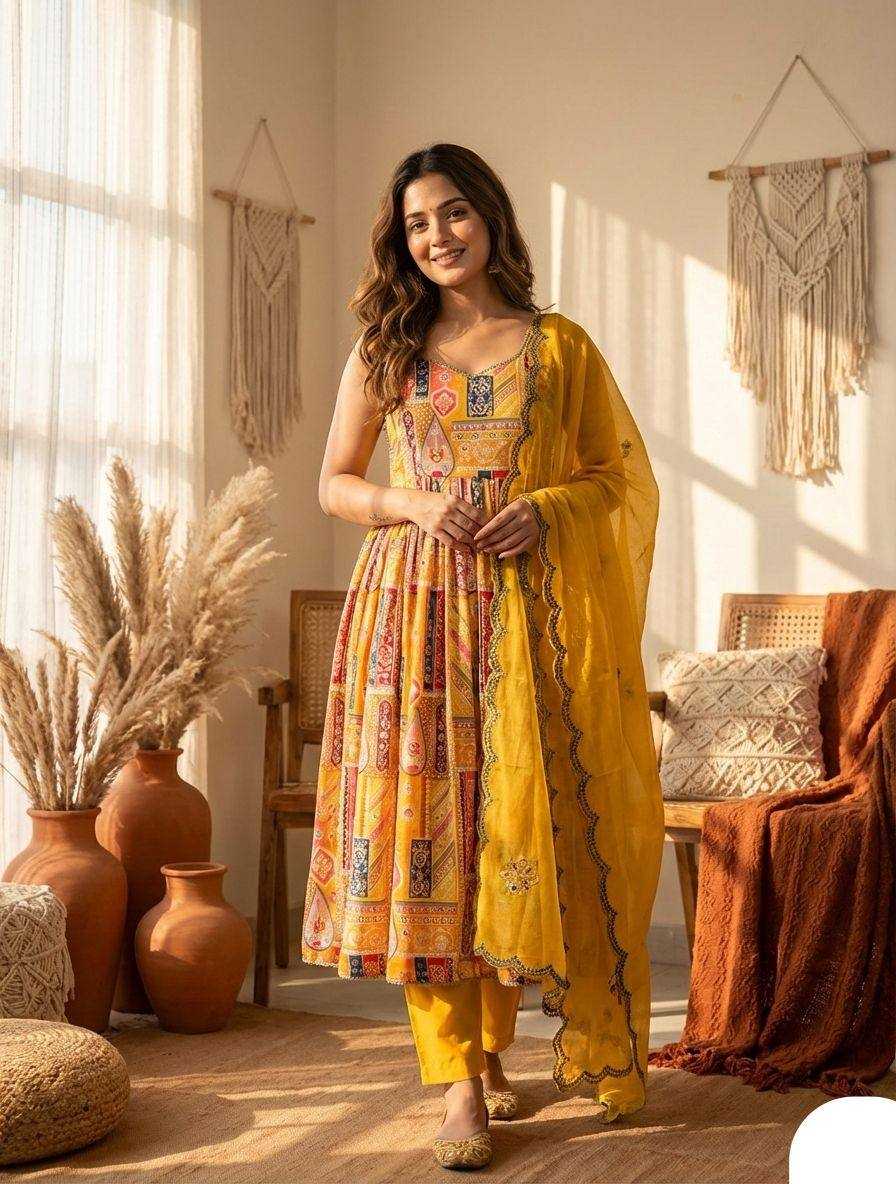 Ynf Satin KESH501 Yellow Suits & Dresses Wholesale Designer dresses Printed Dresses Embroidered Dresses Manufacturer- Kapda Export