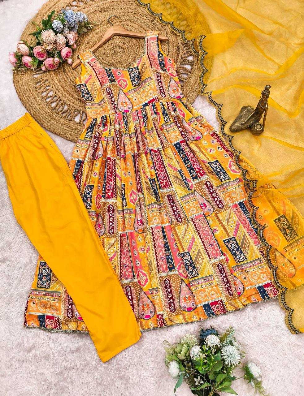 Ynf Satin KESH501 Yellow Suits & Dresses Wholesale Designer dresses Printed Dresses Embroidered Dresses Manufacturer- Kapda Export