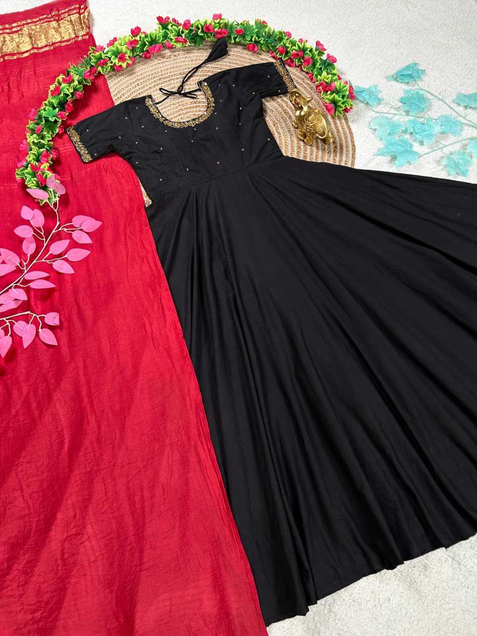 Ynf Silk Cotton KESH505 Cotton Silk Gowns Wholesale Fancy Gowns Anarkali Gown Black Gown Manufacturer- Kapda Export