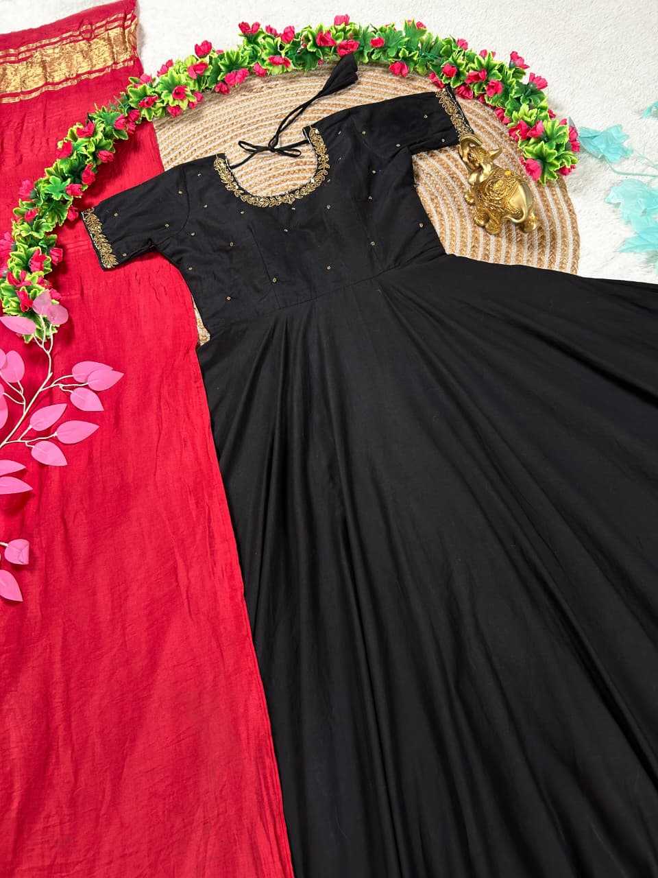 Ynf Silk Cotton KESH505 Cotton Silk Gowns Wholesale Fancy Gowns Anarkali Gown Black Gown Manufacturer- Kapda Export