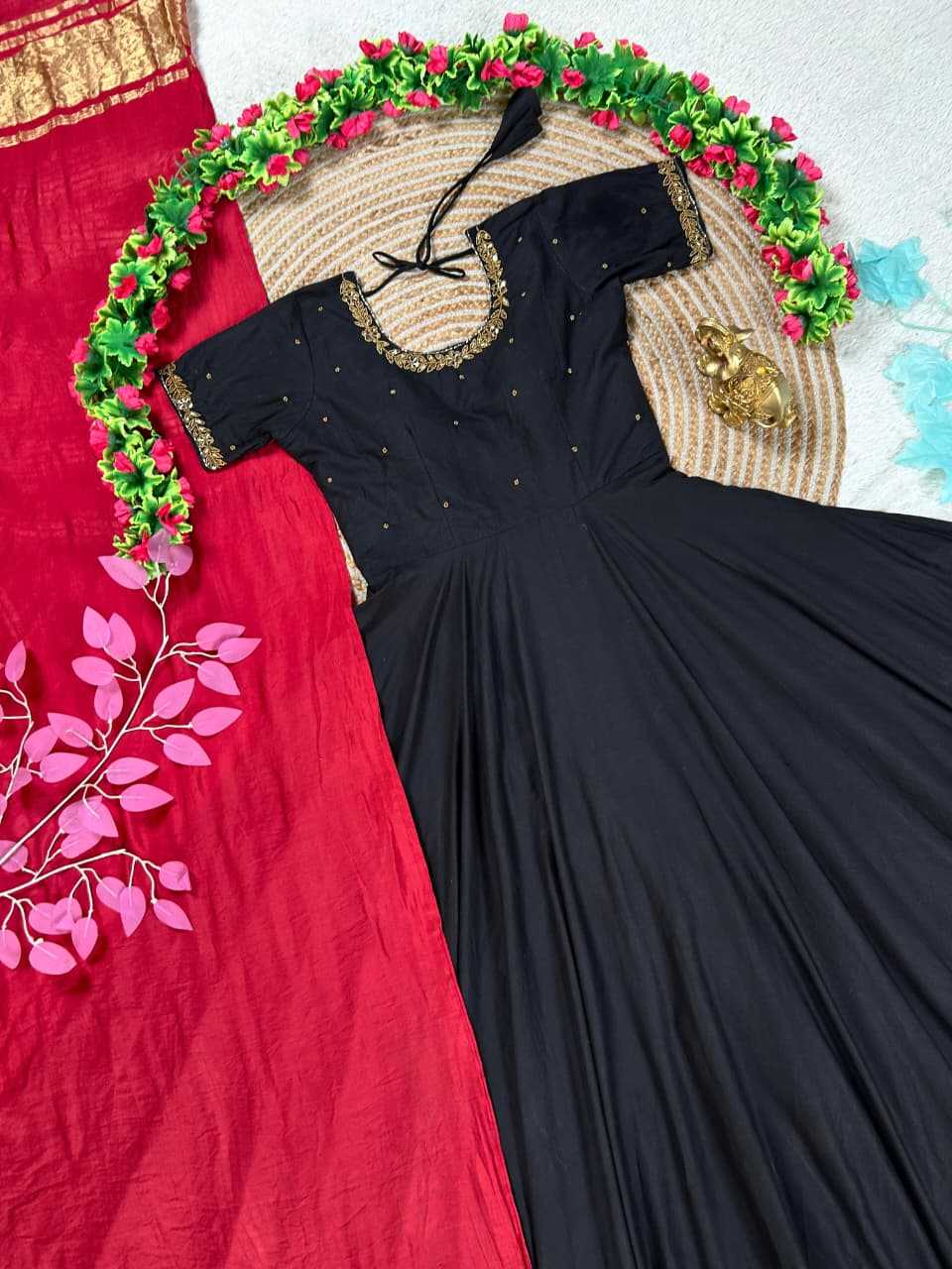 Ynf Silk Cotton KESH505 Cotton Silk Gowns Wholesale Fancy Gowns Anarkali Gown Black Gown Manufacturer- Kapda Export