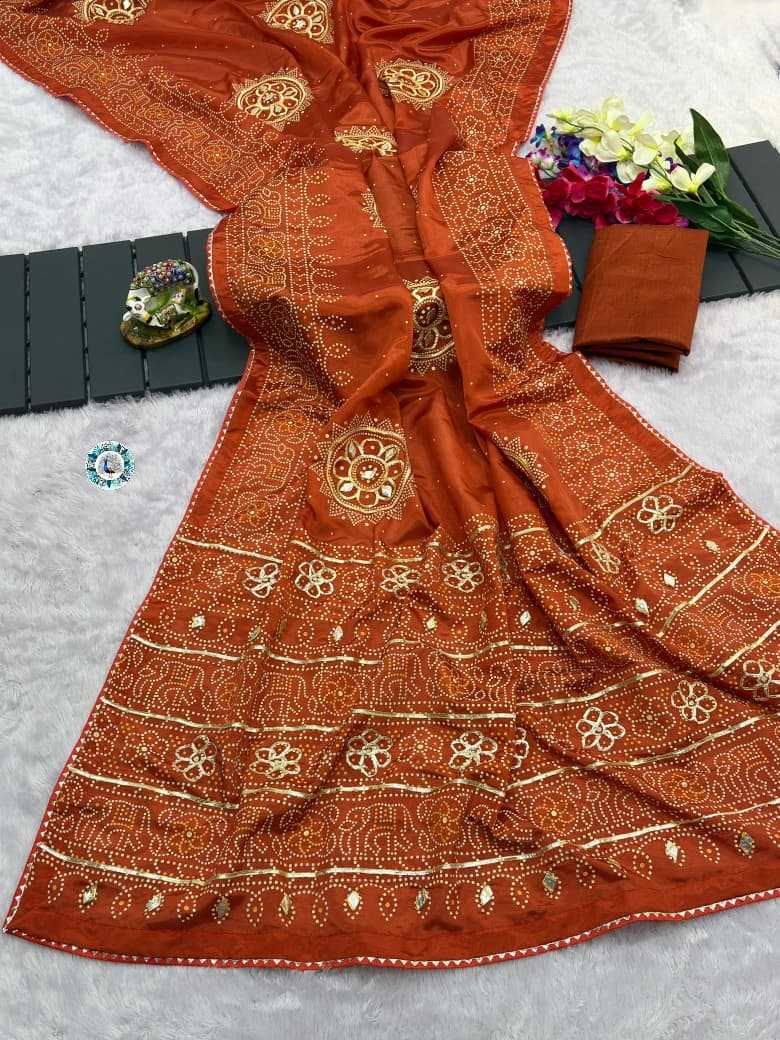 Ynf Silk KESH584 Chikoo Sarees Wholesale Printed Sarees Gota Work Saree Bandhani Sarees Manufacturer- Kapda Export