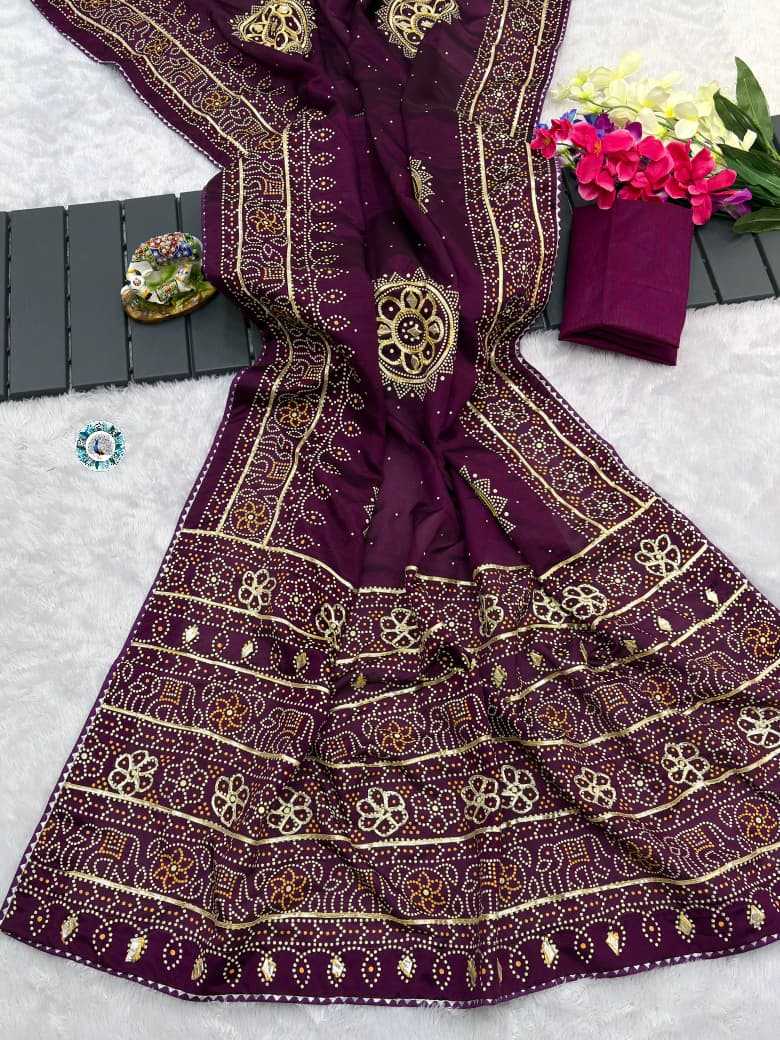 Ynf Silk KESH584 Chikoo Sarees Wholesale Printed Sarees Gota Work Saree Bandhani Sarees Manufacturer- Kapda Export