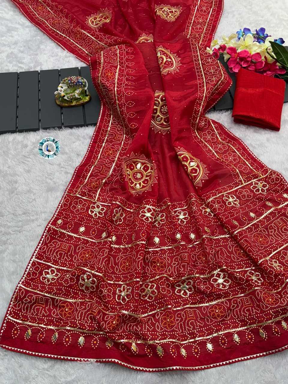 Ynf Silk KESH584 Chikoo Sarees Wholesale Printed Sarees Gota Work Saree Bandhani Sarees Manufacturer- Kapda Export