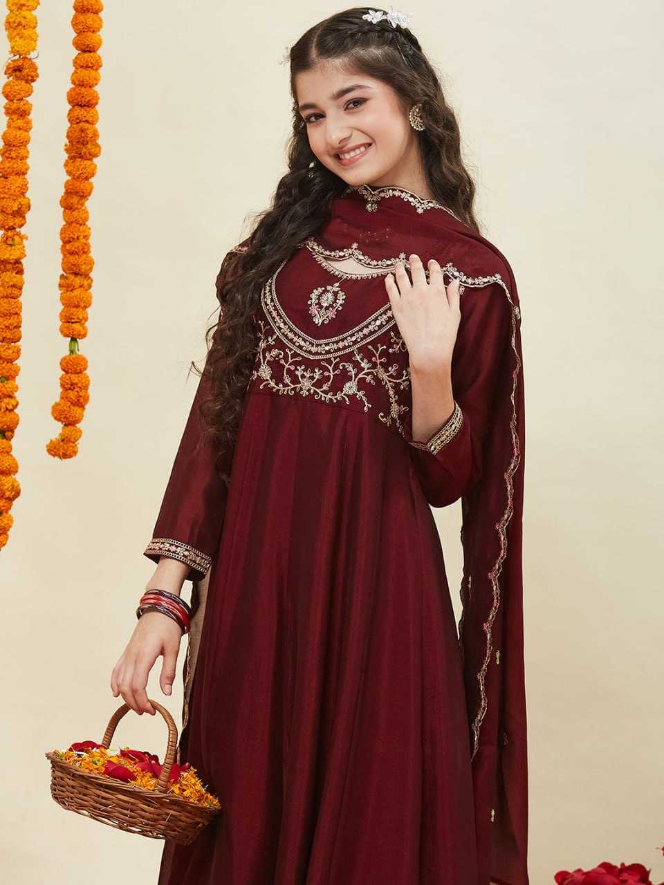 Ynf Silk KESH642 018 Kids Wear Wholesale Kids Co-ord Set Girls Kurti Kids Ethnic Wear Manufacturer- Kapda Export