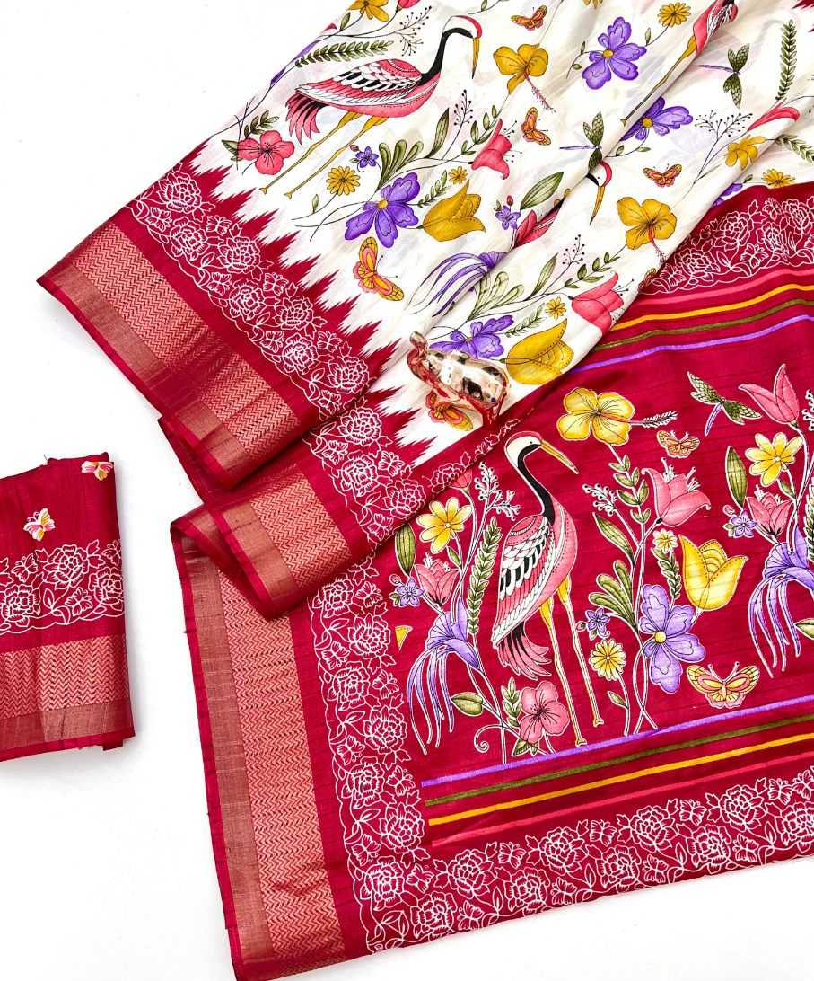 Ynf Tussar Silk KESH695 Handloom Tussar Sarees Silk Sarees Wholesale Bhagalpuri Silk Sarees Kalamkari Sarees Tussar Sarees Manufacturer- Kapda Export